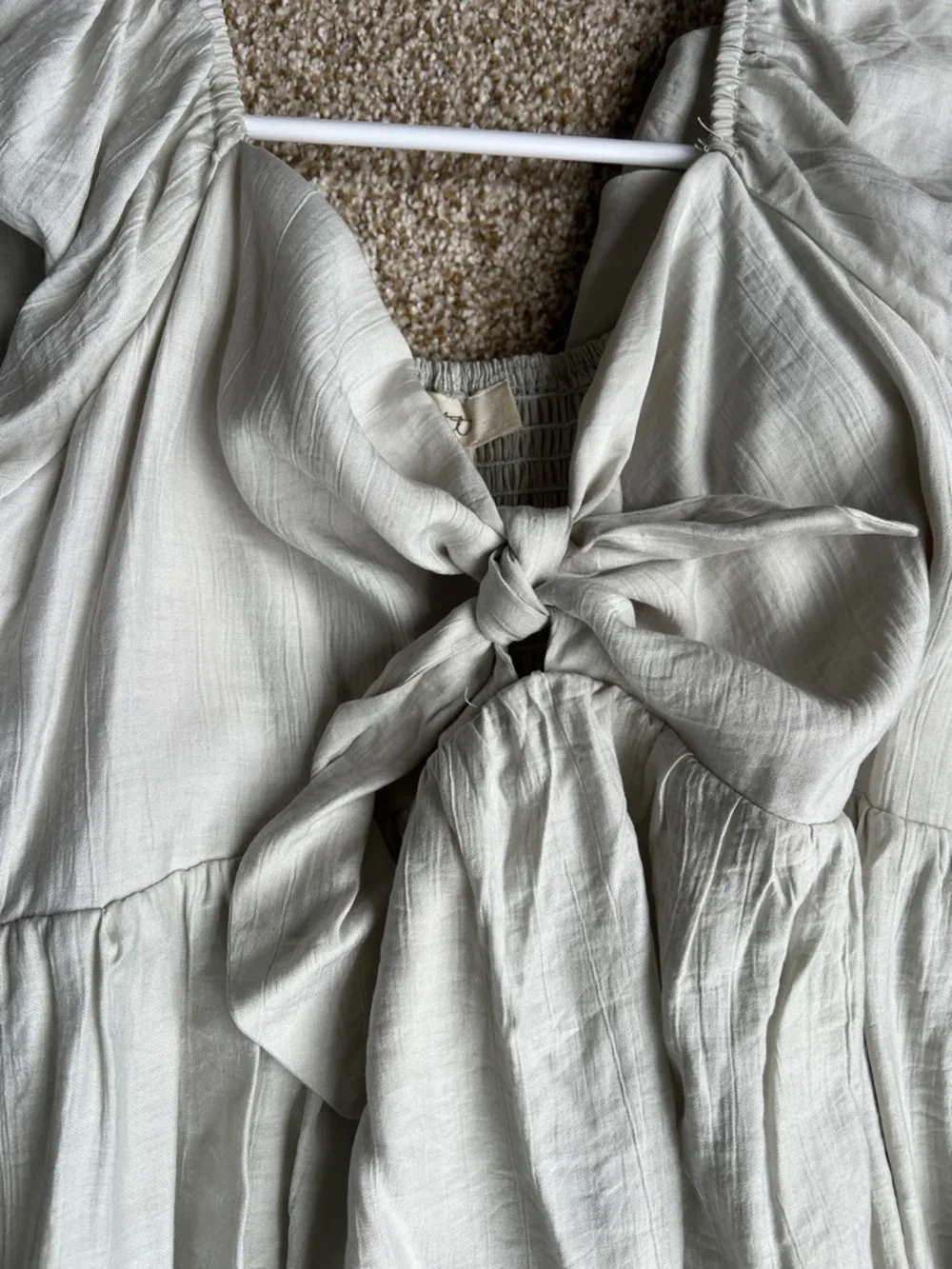 Front Tie Ruffle Midi Dress in Silver Sage - Picture 5 of 5